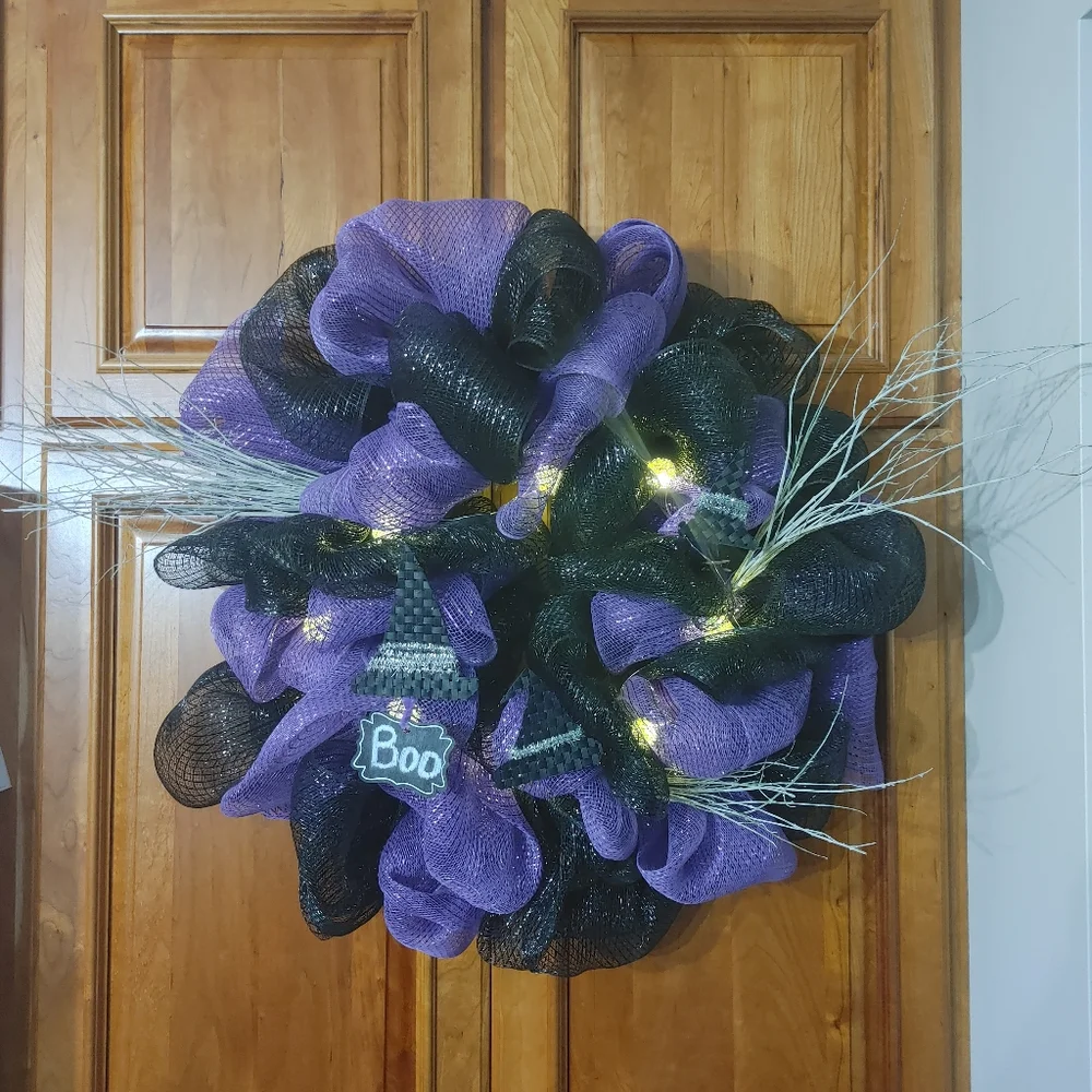 Witch Wreath Handmade Light Up Witch Hat Wreath Holiday Door Decor